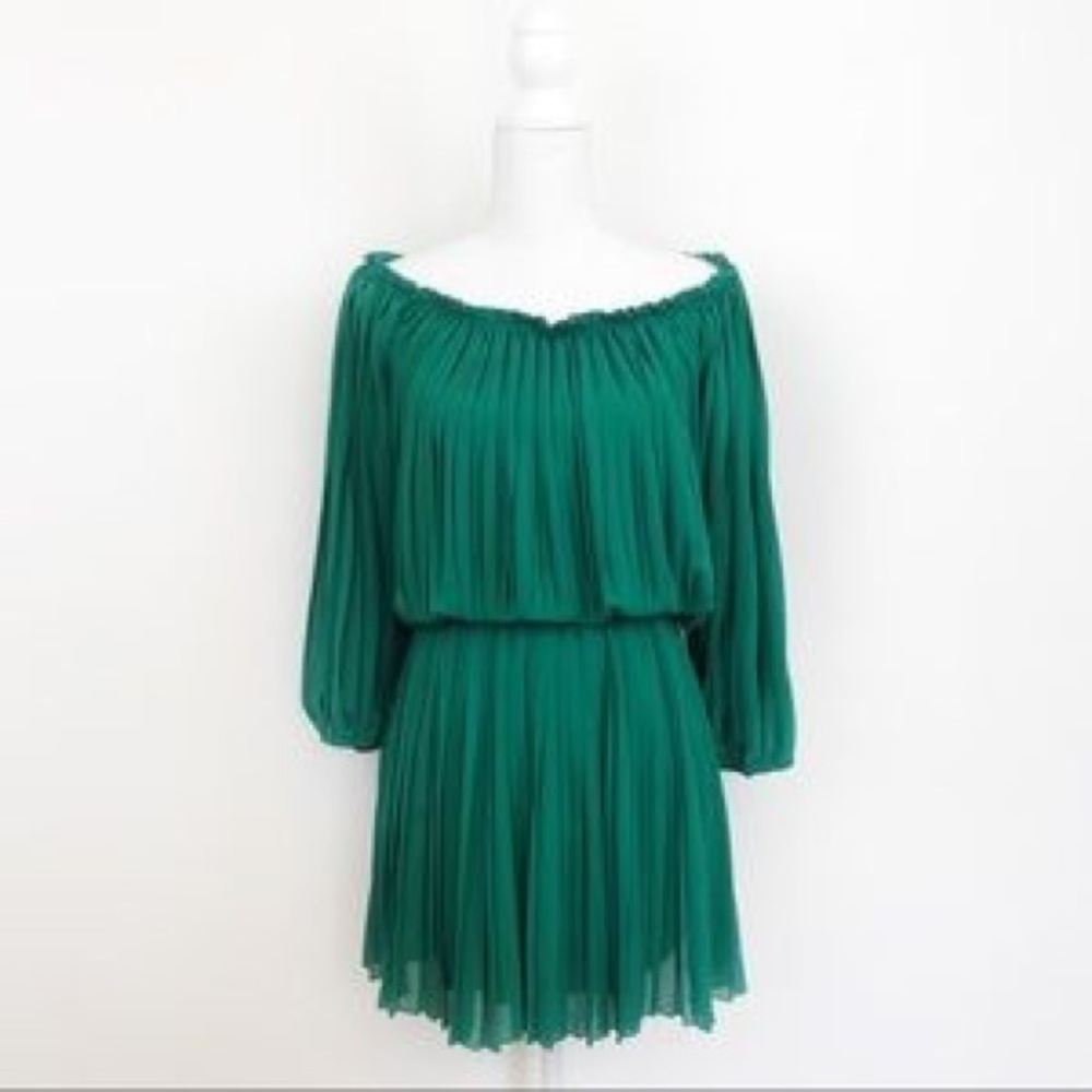 MSSP Green Pleated Drop Waist Dress